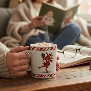 🦌 🎄Cute Reindeer Mug Christmas Coffee Cup Candy Cane Holiday Ceramic Cozy 🎁